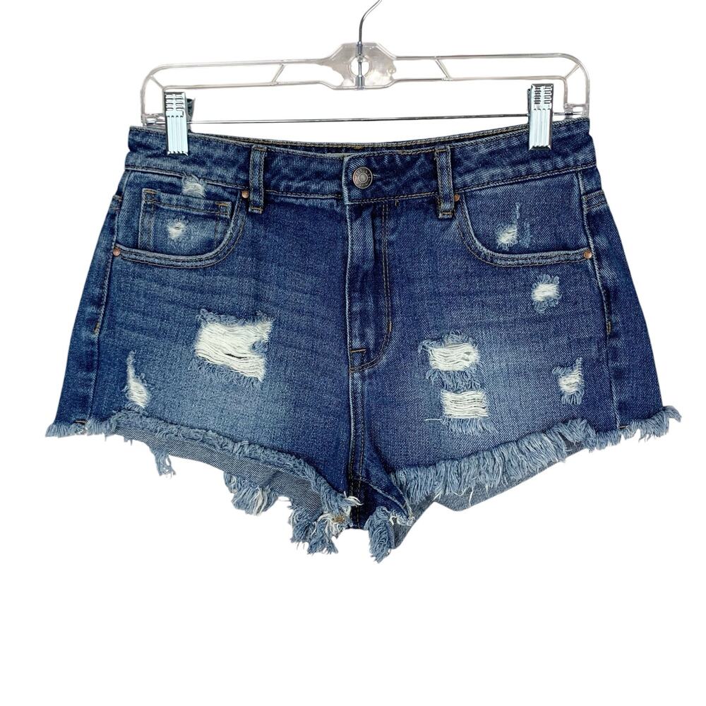 PacSun Jean Shorts High Rise Festival Distressed Frayed Cotton Blue Women's 27